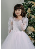 White Lace Tulle Corset Back Flower Girl Dress